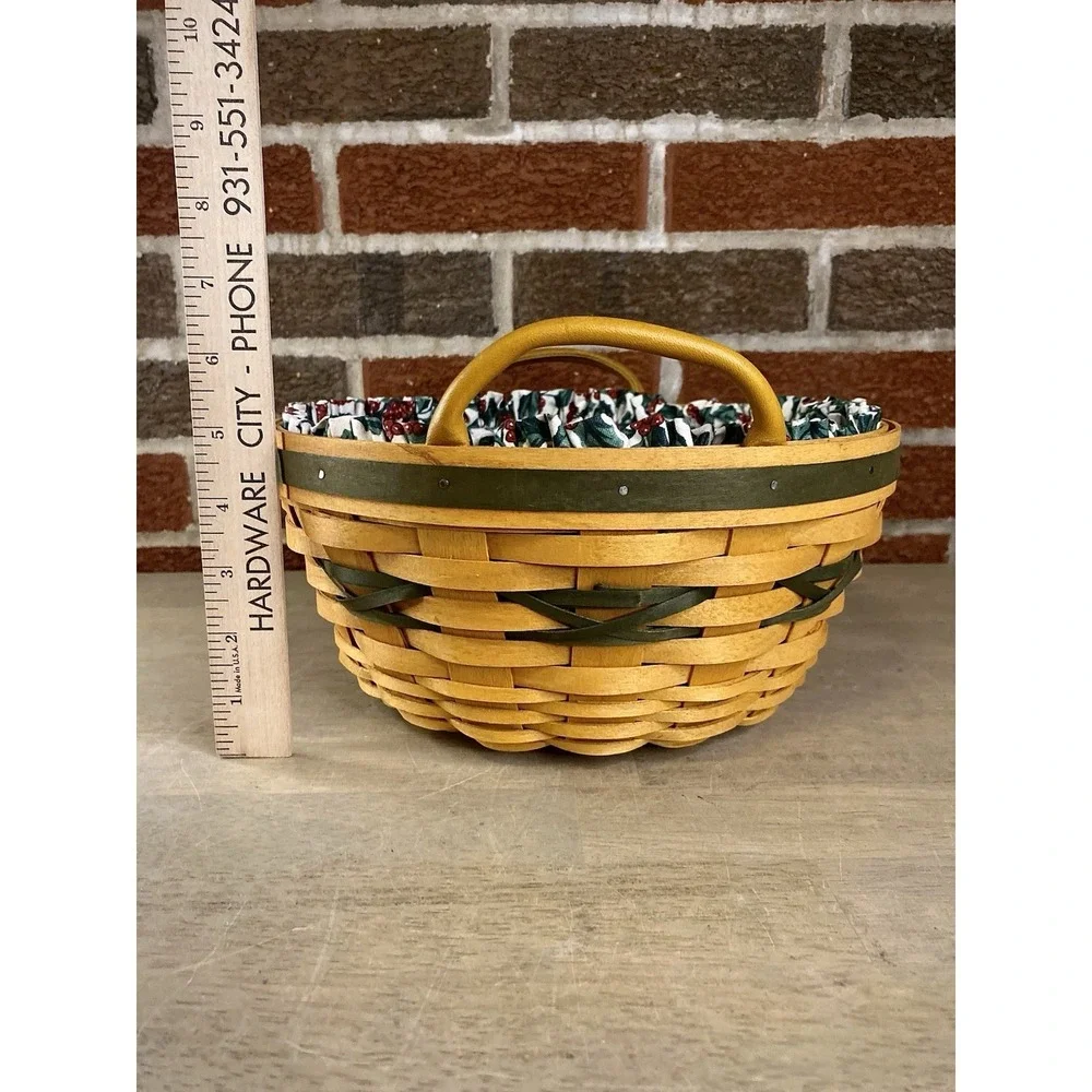 1999‎ Popcorn ~ Longaberger Green Basket w/ Leather Handles ~ Liner & Protector